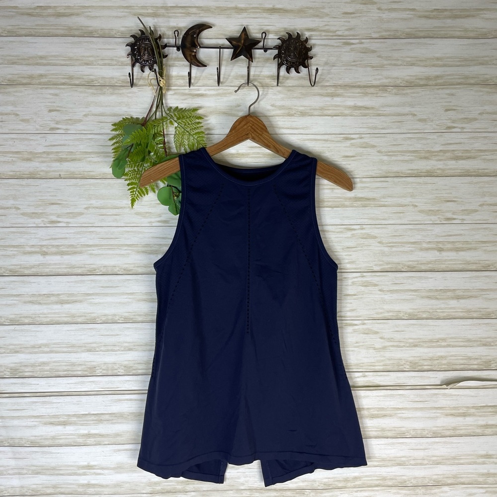 Athleta Navy Blue Perforated Split Back Sleeveless Tank